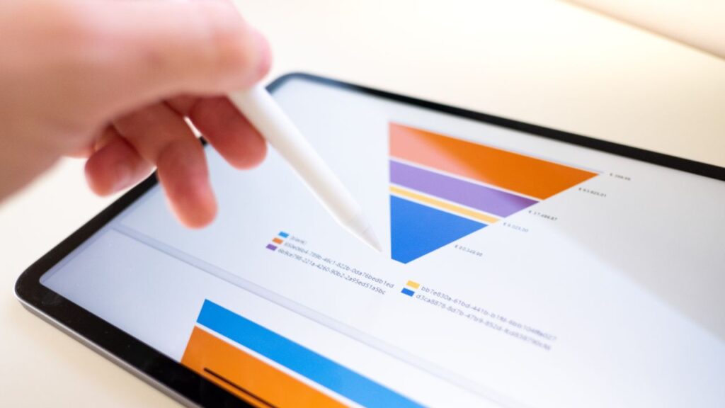 Na obrazku widać wykresy na tablecie