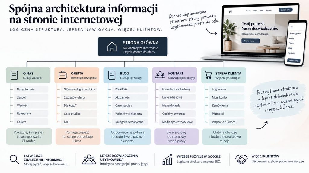 Spójna architektura informacji na stronie.
